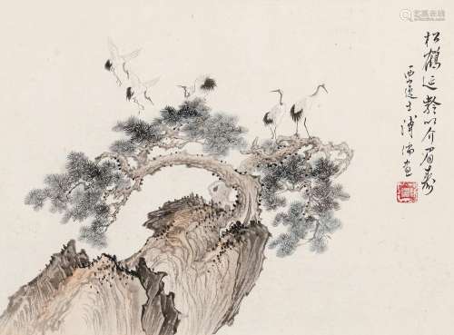 溥儒（1896～1963）松鹤图 镜片 设色纸本