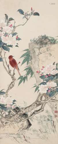 田世光（1916～1999）桃花小鸟 立轴 设色纸本