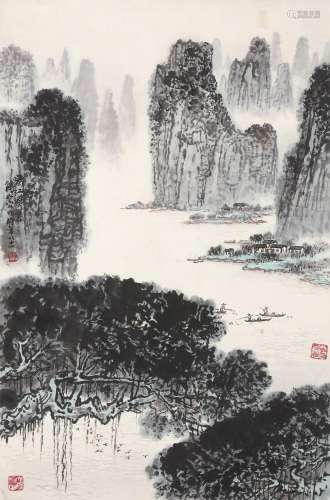 钱松嵒（1899～1985）漓江鱼乐 镜片 设色纸本