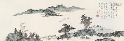 溥儒（1896～1963）山水“不见数峰” 镜框 设色纸本