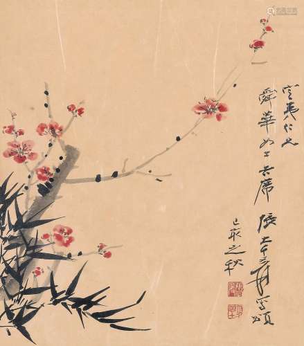 张大千（1899～1983）双清图 镜框 设色纸本