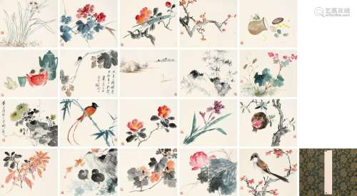 江寒汀（1904～1963）花鸟山水册 册页 设色纸本