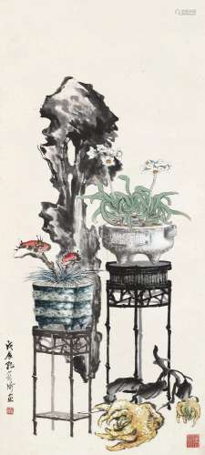 孔小瑜（1899～1984）花卉 立轴 设色纸本