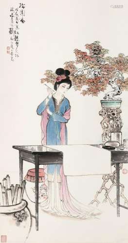 顾炳鑫（1923～2001）1988年作 描园图 立轴 设色纸本