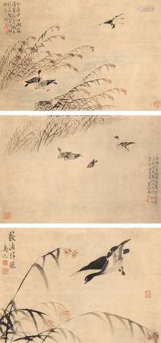 边寿民（1684～1752）花鸟三挖 立轴 设色纸本