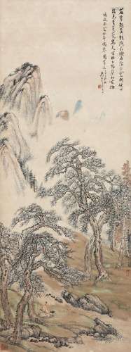 袁培基（1870～1943）林下抚琴图 立轴 设色纸本