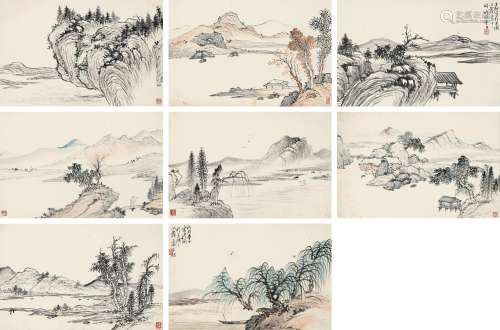 卢子枢（1900～1978）1958年作 山水四条屏 镜心 设色纸本