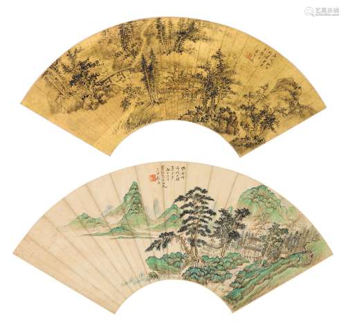 方亨咸（清·顺治～康熙）刘彦冲（1809～1847）山水扇面 立轴 设色纸本