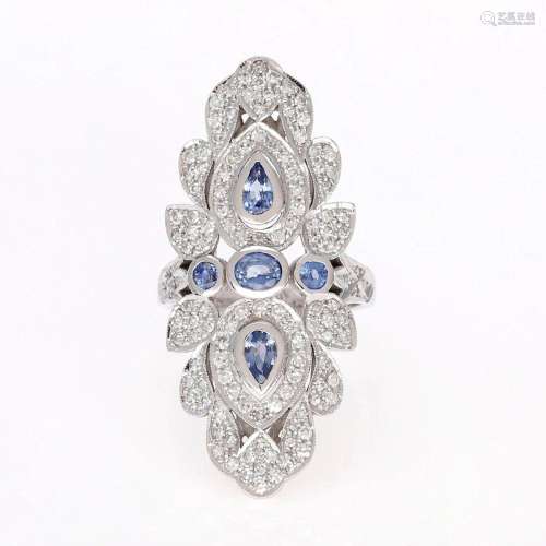Diamonds and sapphires shuttle ring.
