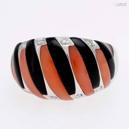 Coral and onyx bombé ring.
