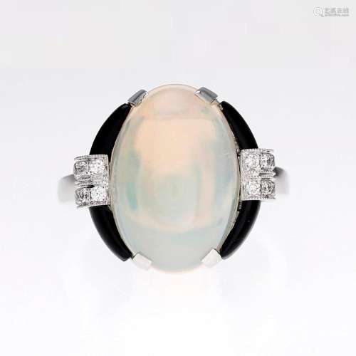 Art Deco style opal and diamonds ring.