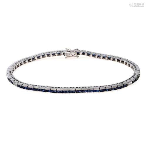 Sapphires and diamonds rivière bracelet.
