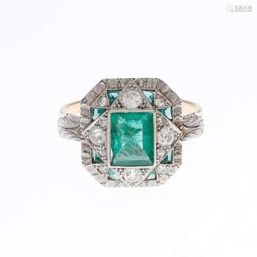 Art Deco emeralds and diamonds ring, circa 1925.