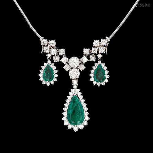 Choker - emerald and diamond brooch, circa 1950.