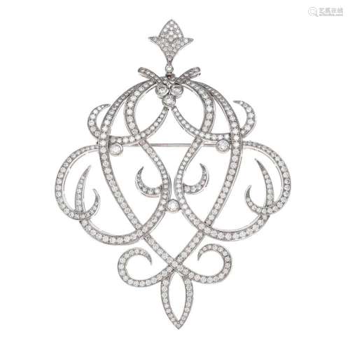 Large diamonds brooch-pendant, mid 20th Century.