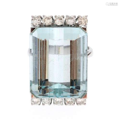 Aquamarine and diamonds ring, circa 1960.