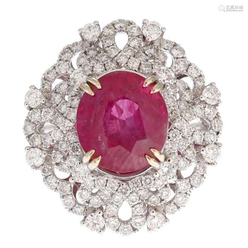 Burma pink sapphire and diamonds ring.