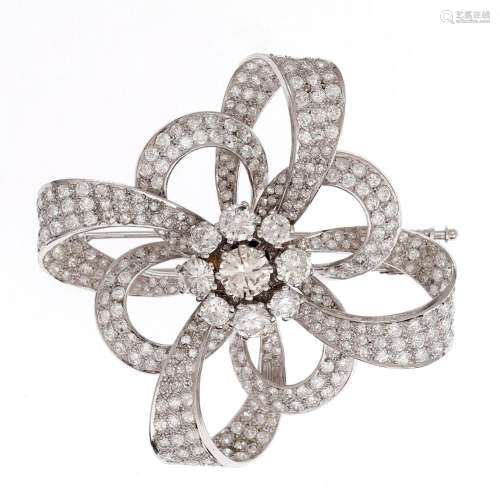 Diamond brooch with central rosette "tremblant", c...