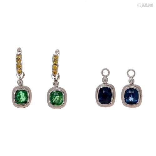 Detachable sapphire and tsavorite earrings.