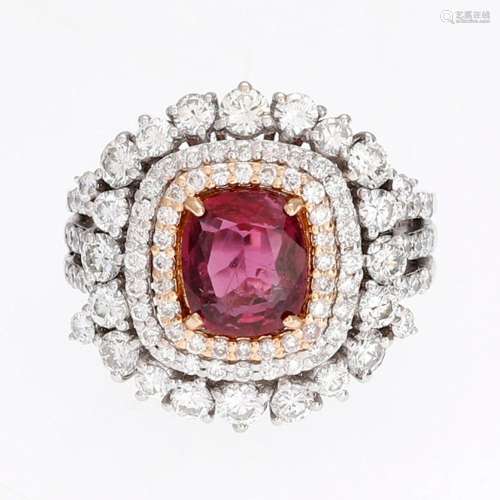 Ruby and diamonds rosette ring.