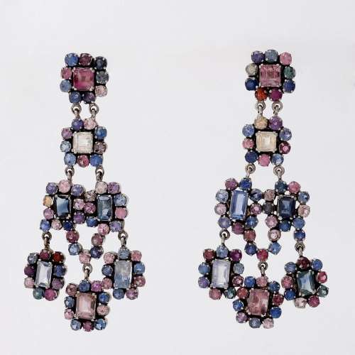 Long multicolored sapphire earrings.