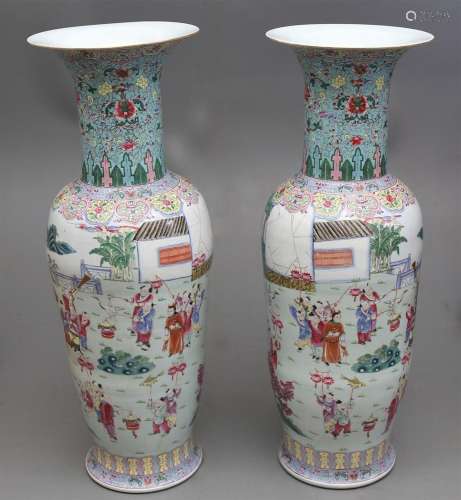 Pair of large Chinese vases in rose family porcelain, second...