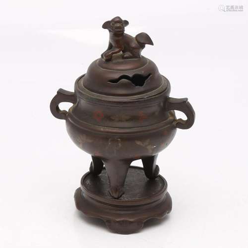 Chinese censer in bluing bronze and sgraffito decoration, la...