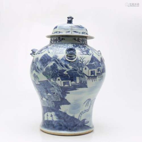 Chinese Qianlong jar in blue and white porcelain, 18th Centu...