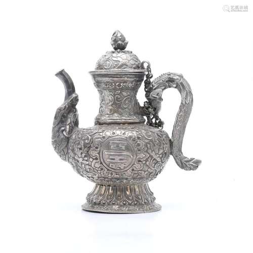Chinese silver teapot, 20th Century.