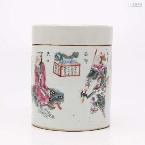 Chinse tea jar in "Wu Shuang Pu" rose family porce...