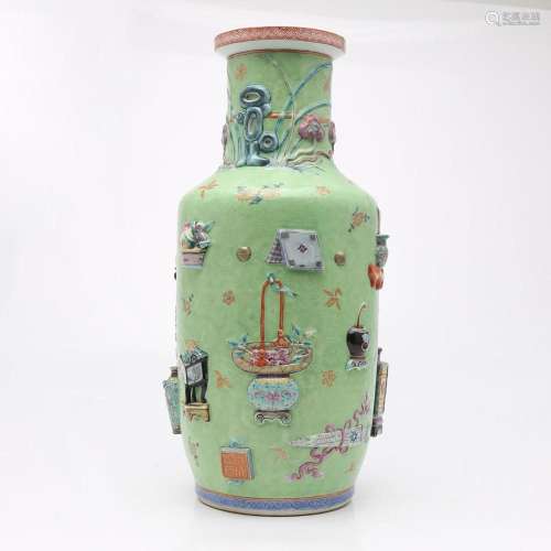 Chinese vase in rose family "one hundred antiques"...