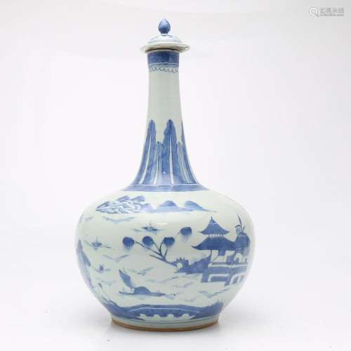 Chinese Qing bottle-vase in blue and white porcelain, probab...