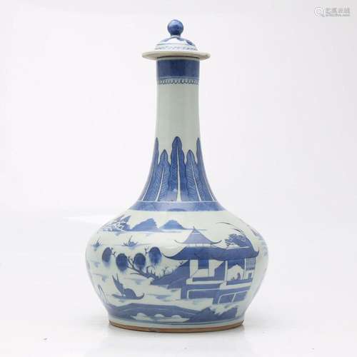 Chinese Qing vase-bottle in blue and white porcelain, probab...