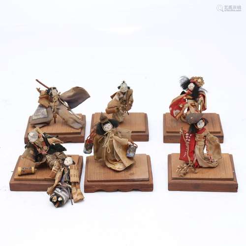 Seven Chinese miniature puppets, early 20th Century.