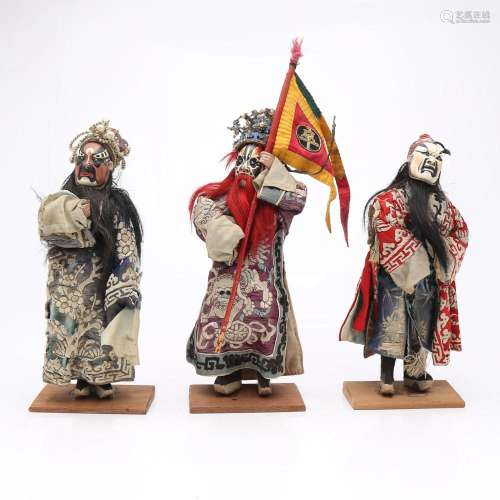"Jing", three Chinese opera puppets, 19th Century.