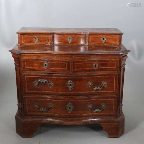 Catalan chest of drawers with "castellet" in walnu...