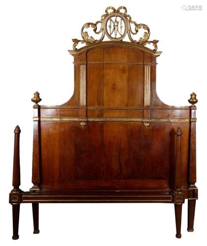 Charles IV bed in mahogany with carved and gilded wood decor...