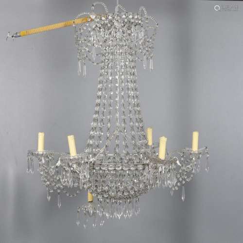 Charles IV style ceiling lamp with carved crystal beads stri...