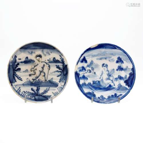 Two dishes in Savona earthenware, 18th Century.