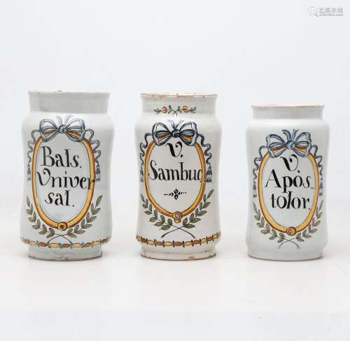 Set of three Catalan pharmacy jars in "Banyoles" e...