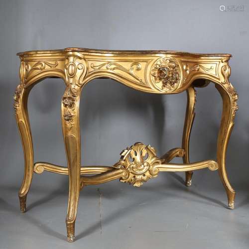 Elizabethan console in carved and gilded wood, mid 19th Cent...
