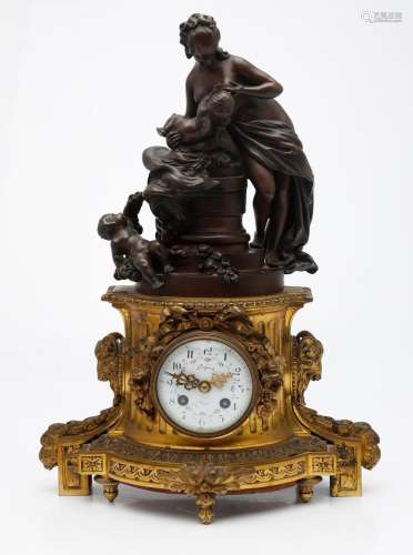 Napoleon III table clock in bronze and gilt bronze.