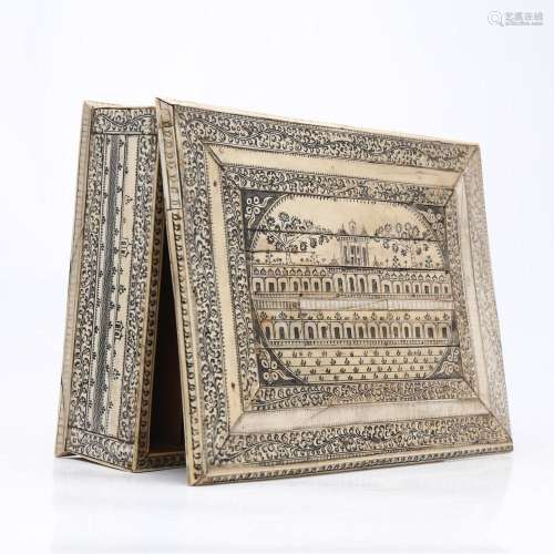 Anglo-Indian Vizagapatam box, in sandalwood and engraved ivo...