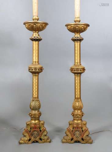 Pair of Neo-Romanesque torch holders in bronze, 1882.