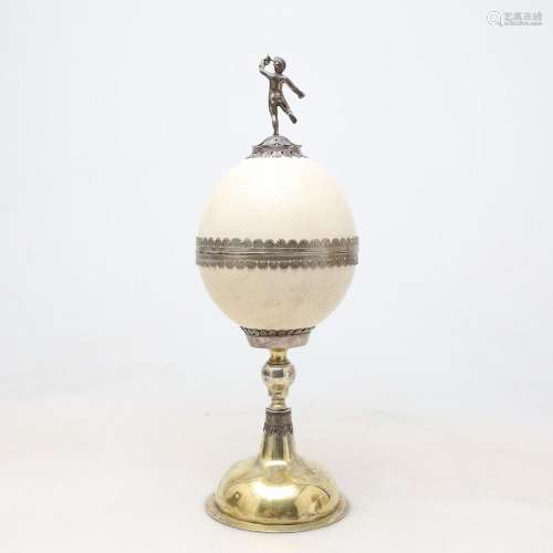 Ornamental goblet with ostrich egg and partially gilt silver...