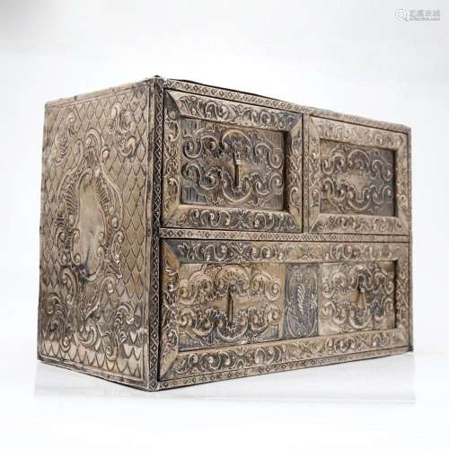 Baroque style Seville chest in wood and embossed silver, fir...