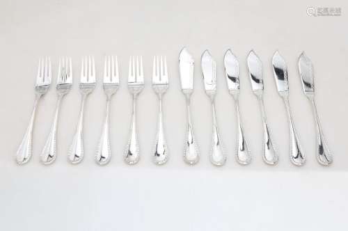 Russian fish cutlery set in silver, 20th Century.