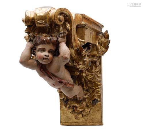 SPANISH SCHOOL, 17TH CENTURY. Corbels with angels.