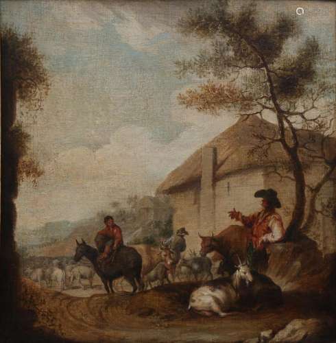 CHRISTIAN DAVID GEBAUER. Shepherds by a hut.