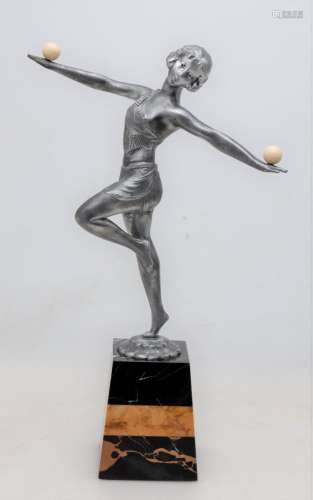 "Juggler", Art Deco sculpture in antimony and base...